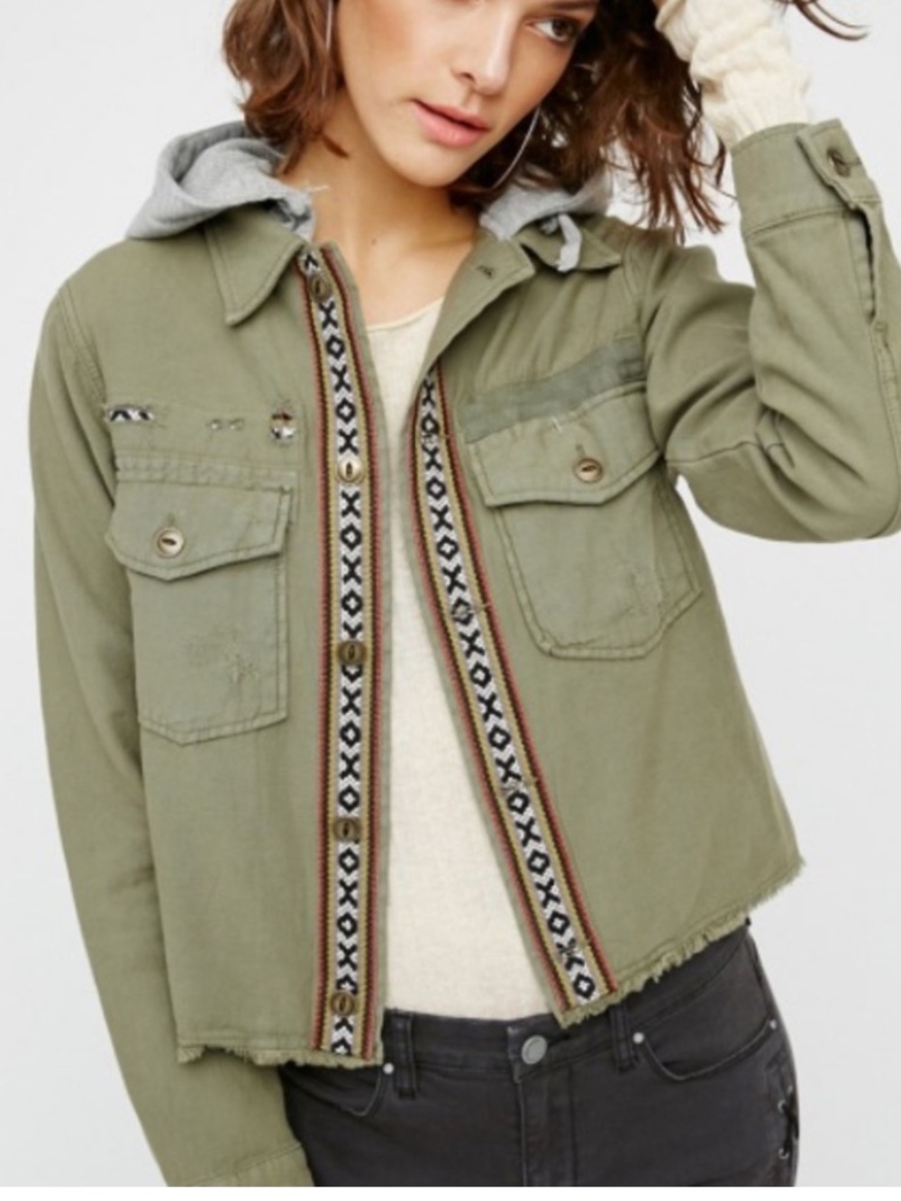 Free People Weekend Wanderer Utility Jacket Olive Green Women’s S Hooded